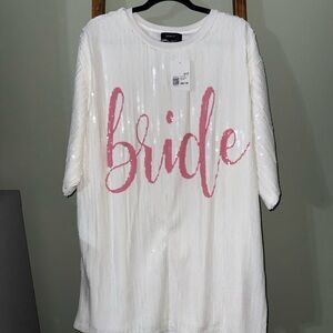 Sequin 'Bride' T-Shirt Dress in White and Pink